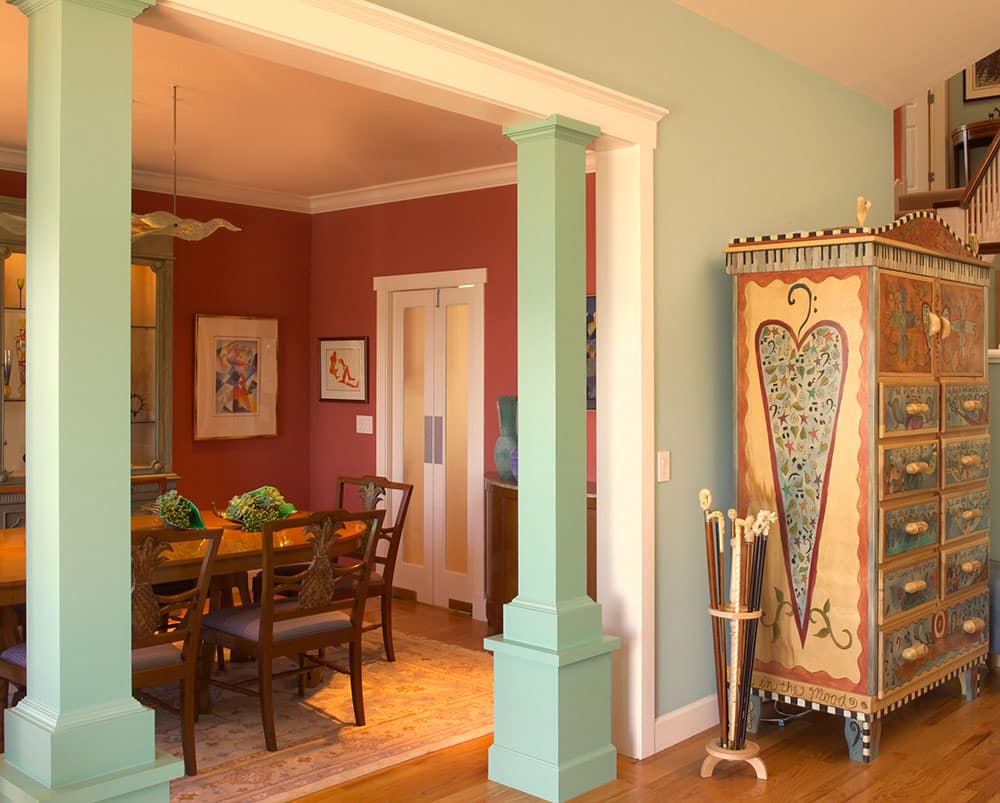 The brick colored walls instantly warmed the dining room
