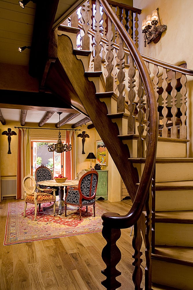 A historically inspired staircase transformed the adobe's entrance