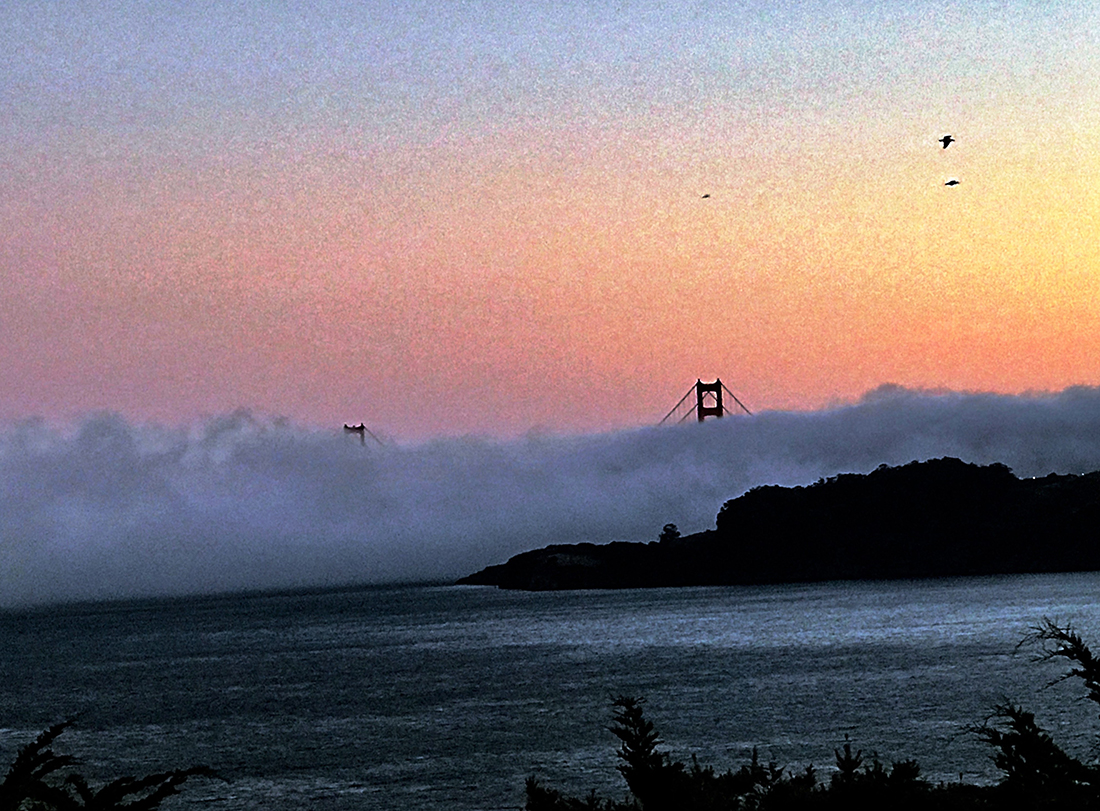The smokey fog creeps in through the Bridge and wraps itself around the Bay.